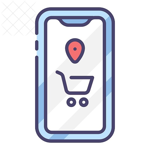 Buy, cart, location, online, shop icon.