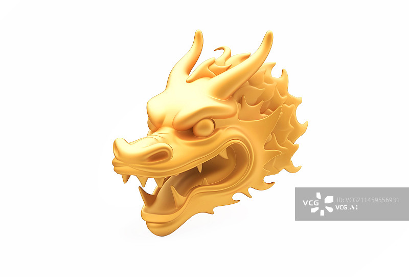 【AI数字艺术】3D金色黄金龙头元素插画图片素材