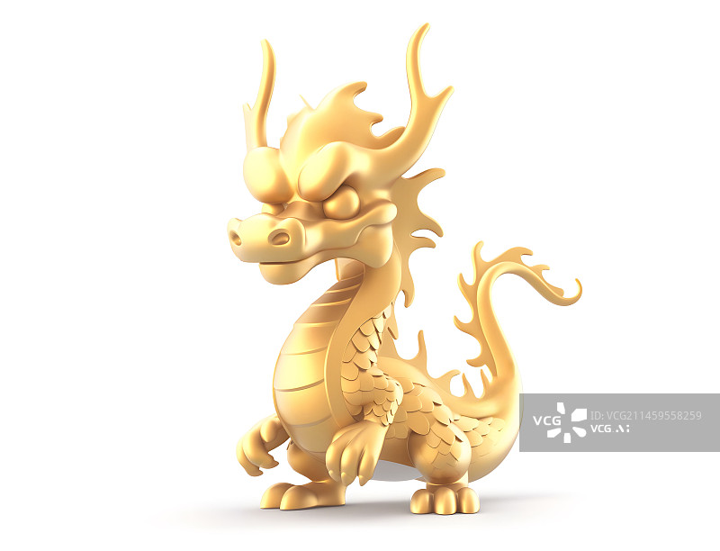 【AI数字艺术】3D黄金龙龙年元素插画图片素材