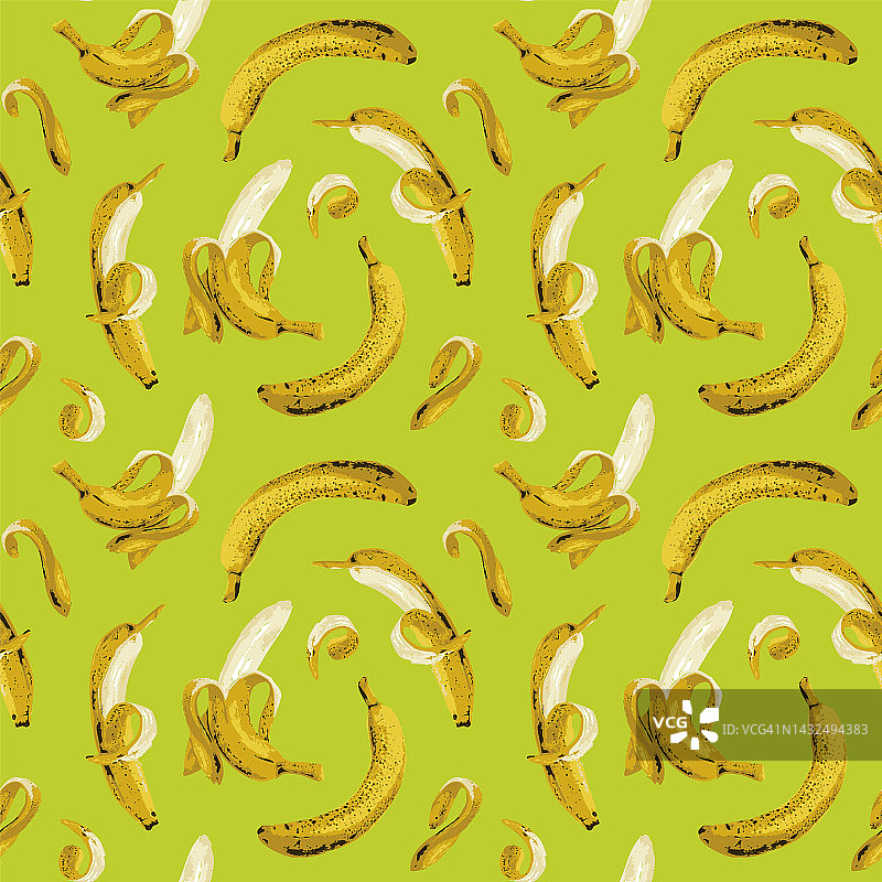 無縫模式與成熟的香蕉在彩色背景圖片素材