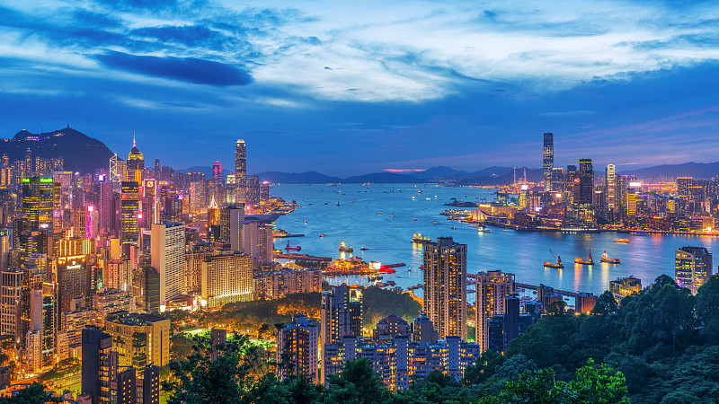 香港維多利亞港全景圖片素材