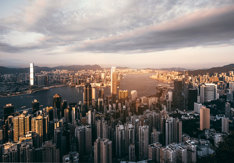 香港維多利亞港的日落圖片素材