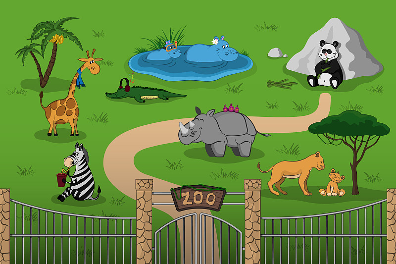 卡通风格的动物园动物图片