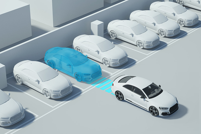 3D智能汽車安全系統在道路002圖片素材