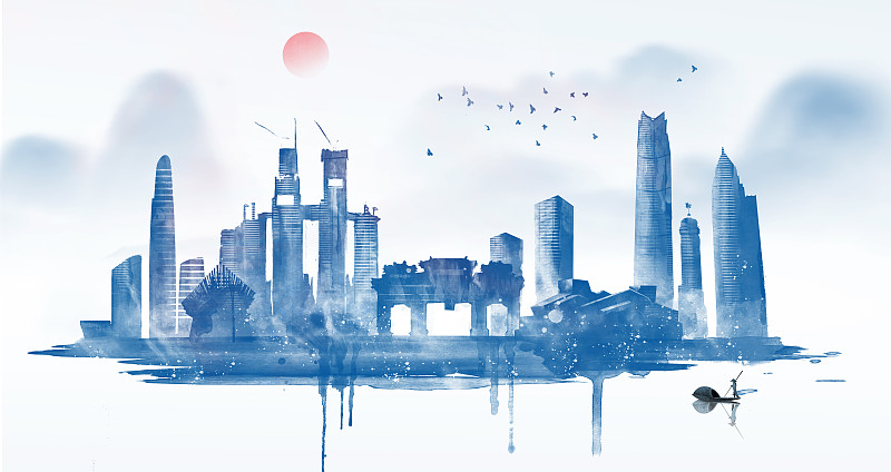 中国风水墨建筑重庆地标图片下载