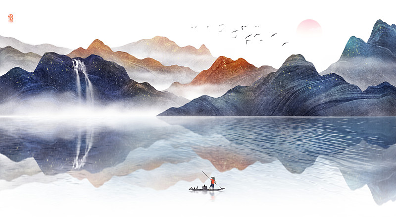 新中式山水畫圖片素材