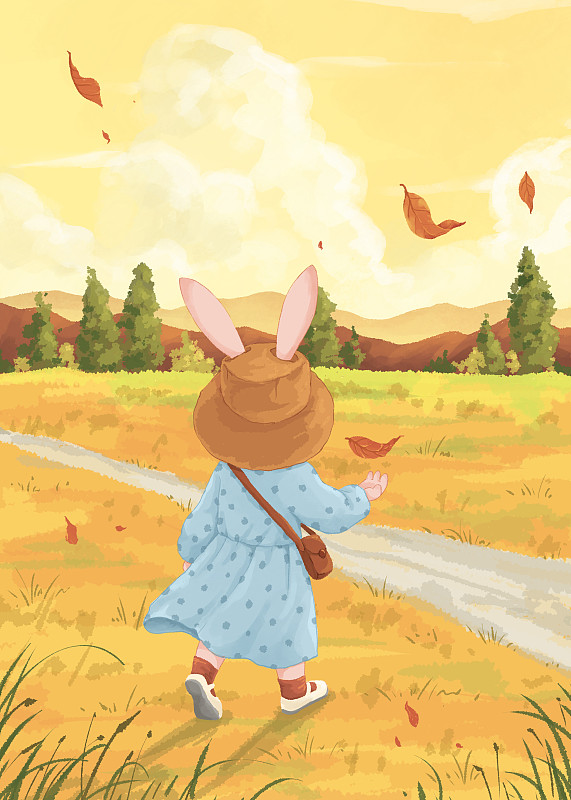 小兔的四季兔年小清新插畫九月圖片