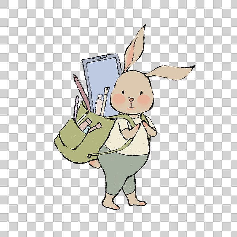 可愛動物卡通小兔子背著書包去上學圖片素材