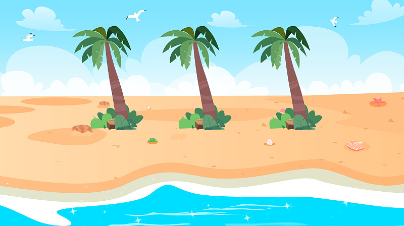 度假大海海边沙滩椰子树蓝天白云插画下载