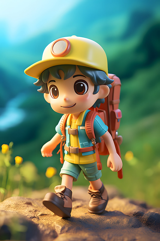 叢林冒險的小男孩野營3D渲染圖片下載