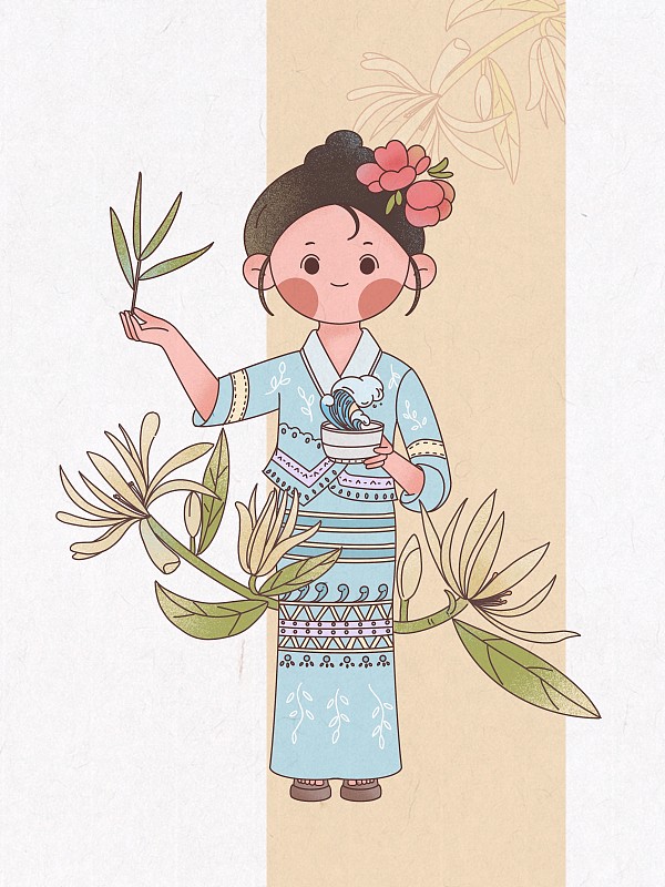 傣族女孩与花卉图片下载