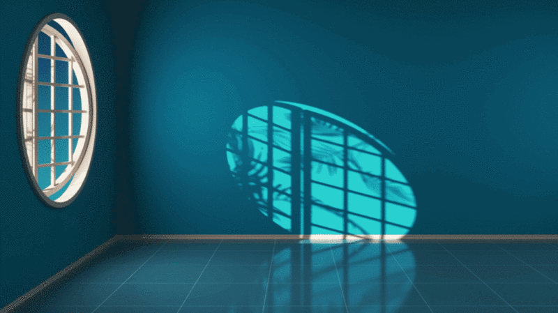 光影变化在圆形窗户的空房间3D渲染图片下载