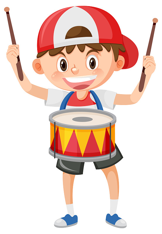 一個拿著鼓樂器的小孩插畫圖片