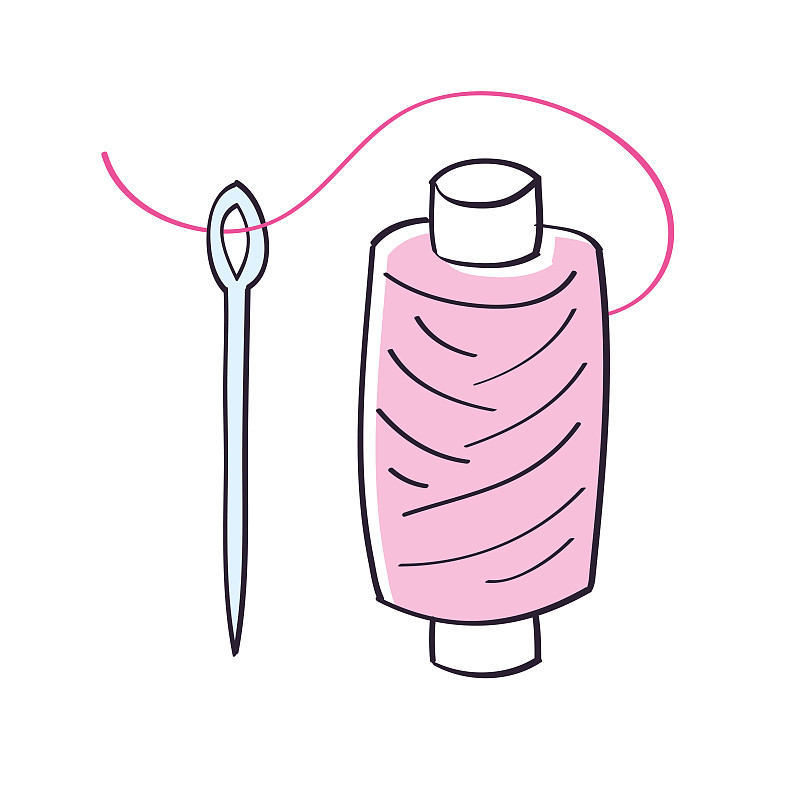 縫紉針和粉紅色線軸插畫圖片