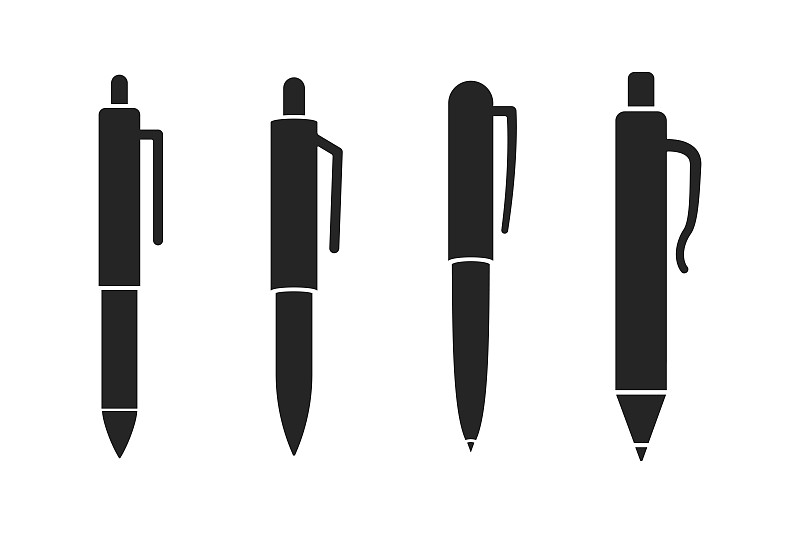 圖標矢量集的白色和黑色自動筆。插畫圖片