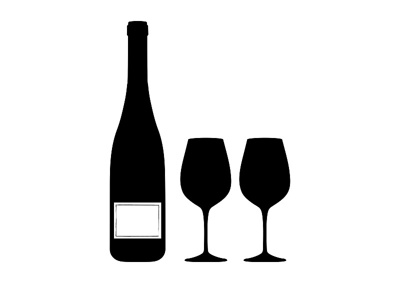 一瓶酒和兩個玻璃杯圖標插畫圖片
