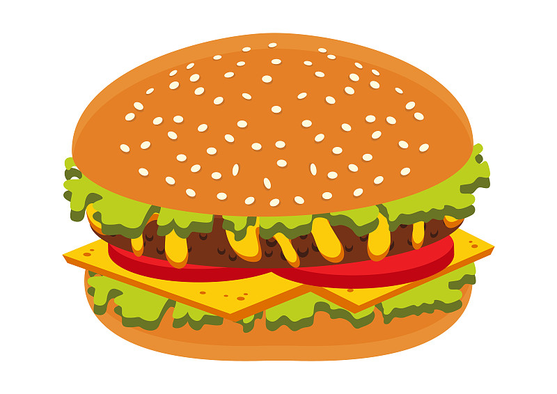 漢堡配紅番茄和沙拉?？觳褪称窛h堡包插畫圖片