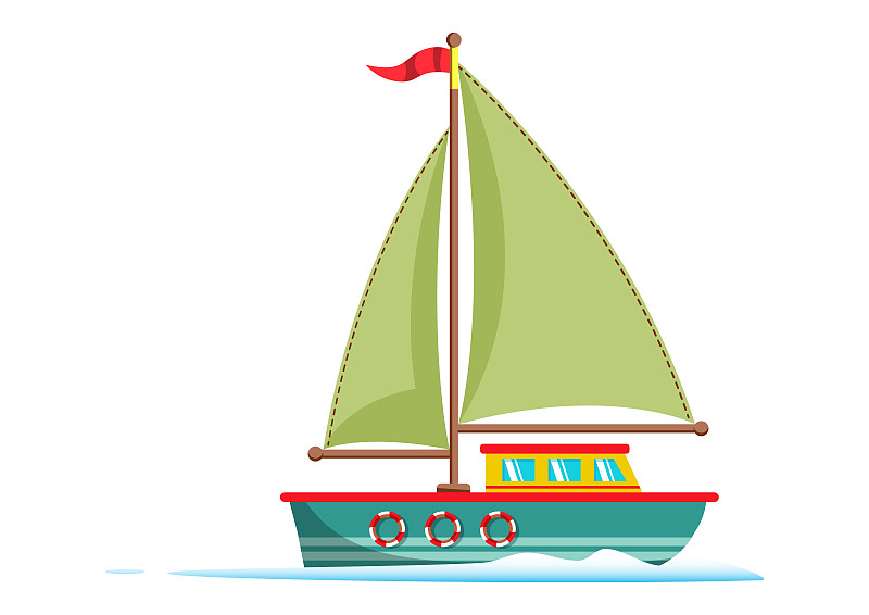 剪紙船在平面風格孤立的白色背景矢量插圖插畫圖片