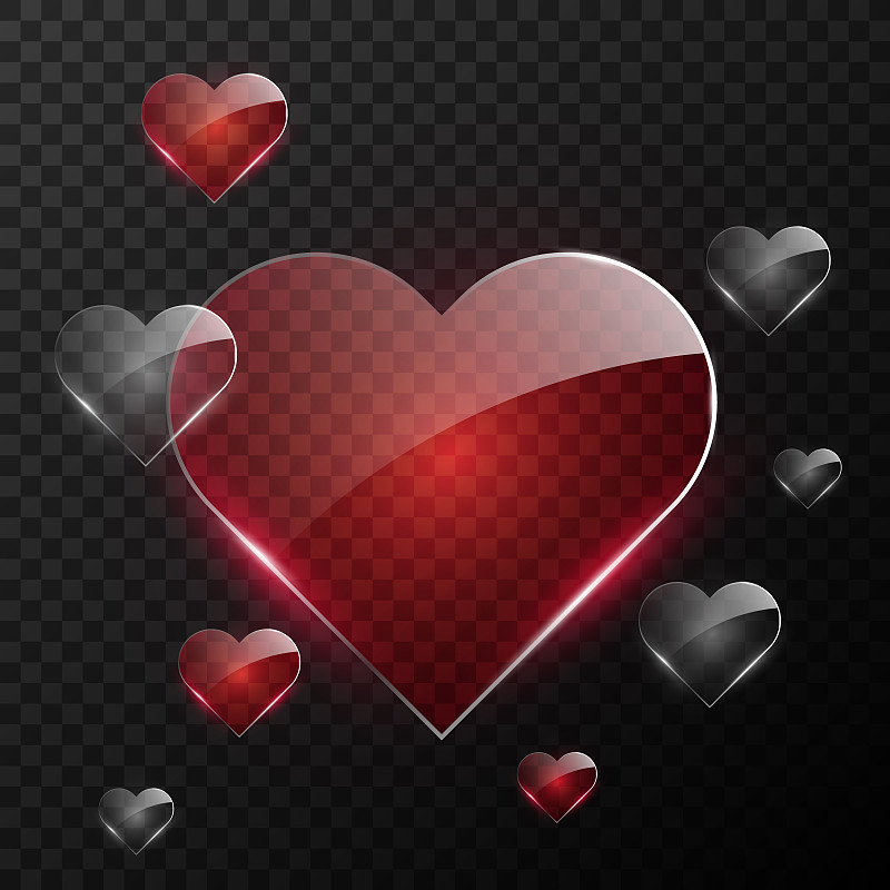 玻璃心臟矢量現代玻璃心臟與照明元素在黑暗的背景插畫圖片