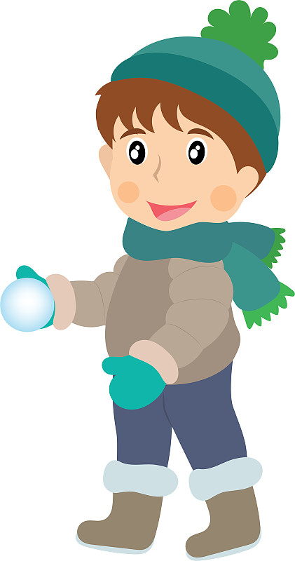 剪紙小男孩拿著一個雪球插畫圖片