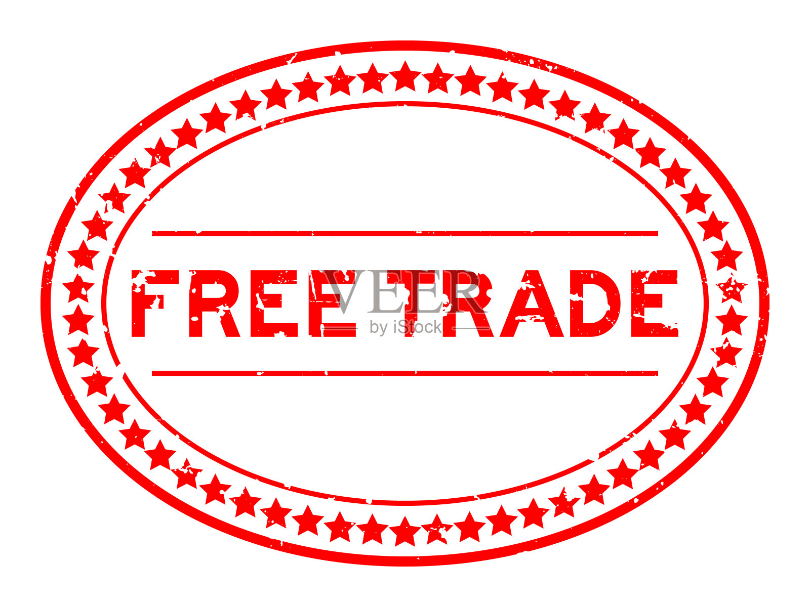 垃圾红色自由贸易字椭圆形橡胶印章邮票在白色背景插画图片素材