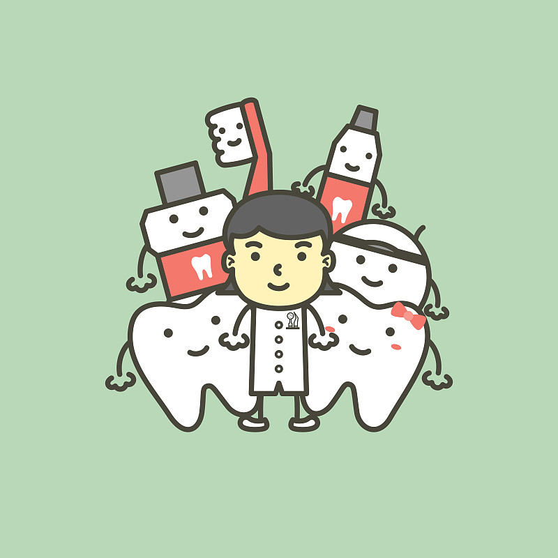 女性牙醫和健康家庭牙齒的好朋友——牙科保健理念圖片素材