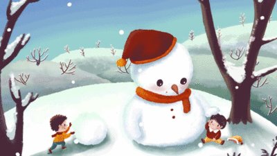 儿童插画动图滚雪球堆雪人元素下载