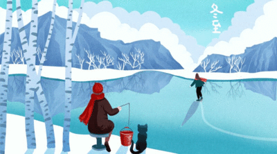 猫与女孩生活二十四节气之冬至插画动图模板下载