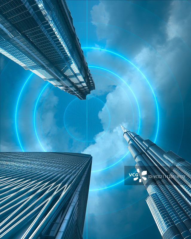 科技互联网概念的迪拜北京上海地标摩天大楼图片素材