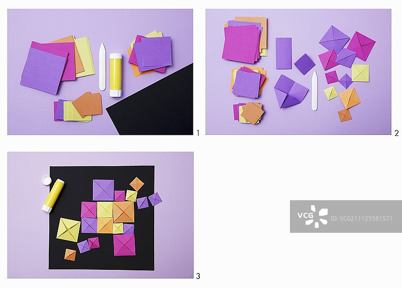 使用不同大小的方形折纸制作3d效果图片的说明图片素材