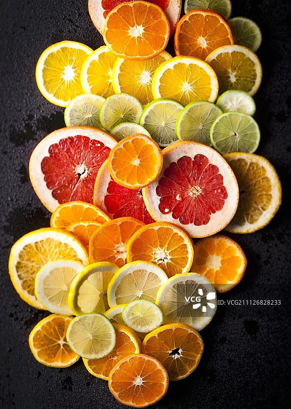 各种各样的柑橘类水果(从上面看)图片素材