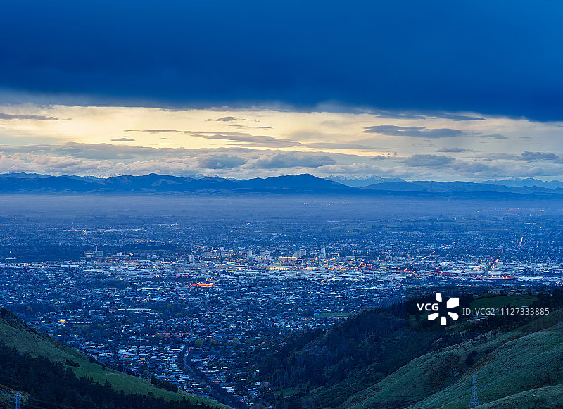 新西兰南岛基督城城市鸟瞰图片素材