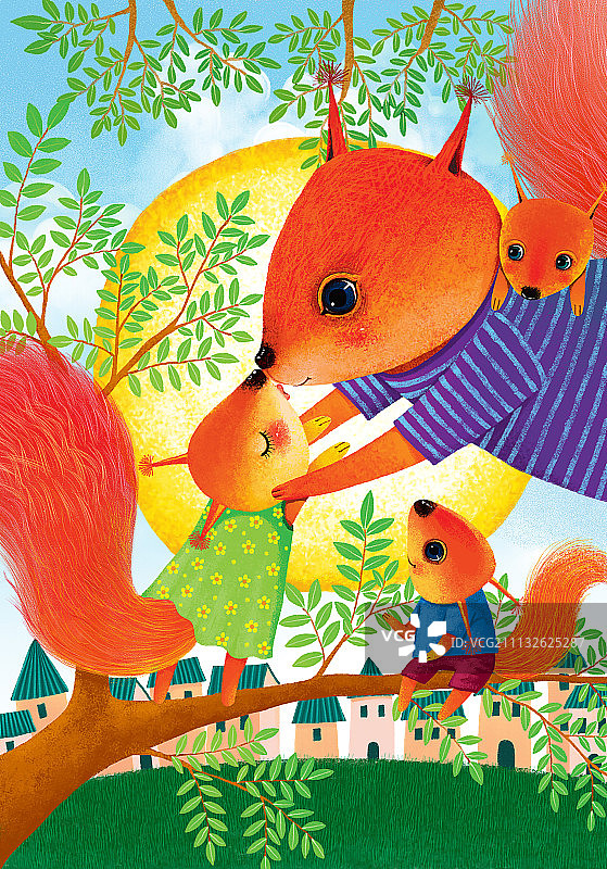 动物大世界插画系列-松鼠的爱竖版图片素材