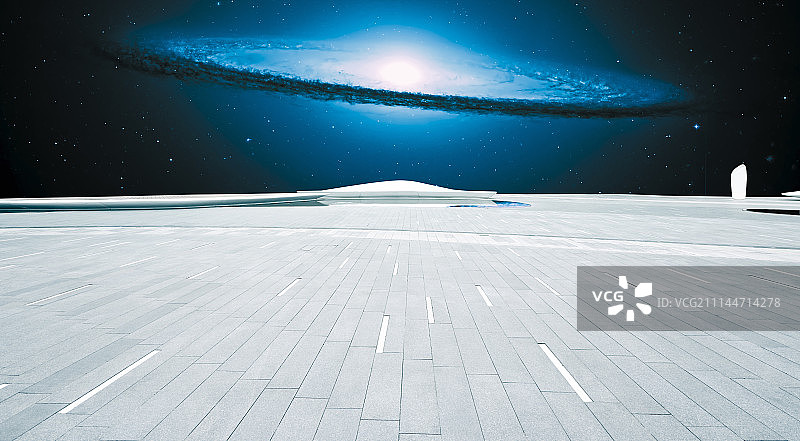 神秘太空宇宙飞船下的广场地面光效果图片素材