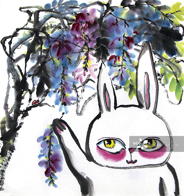 中国画十二生肖大全套共600多幅水墨画-生肖兔系列图片素材