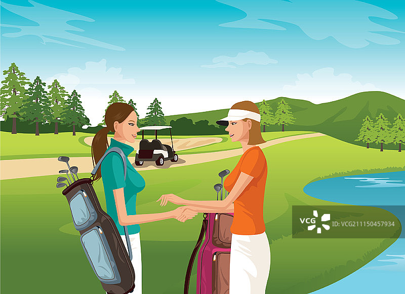 矢量插图的女人打高尔夫球图片素材