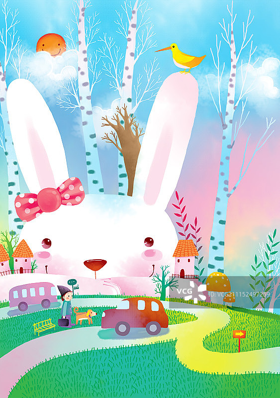 动物插画系列作品共3000幅-兔子出来了图片素材