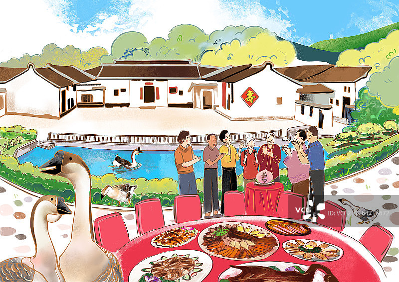 潮汕狮头鹅鹅肉民俗五连张之五 寿宴场景图片素材