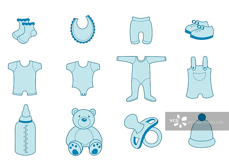 矢量插图一套婴儿服装和配件图标图片素材