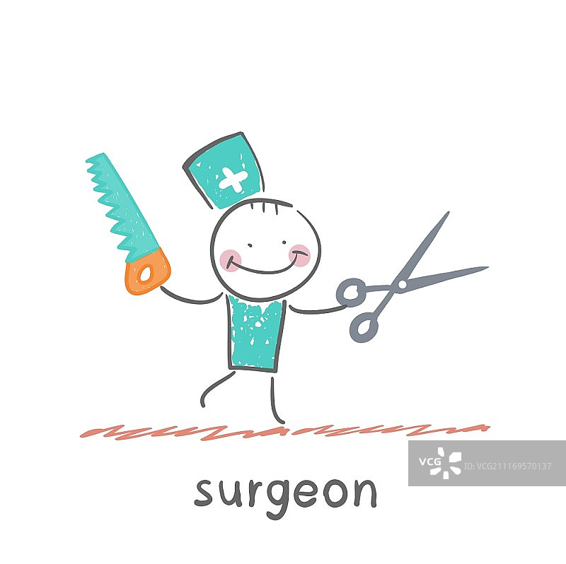 外科医生。有趣的卡通风格插图。生活的状况。图片素材