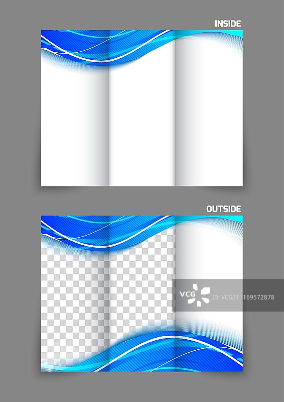 摘要三折波蓝色宣传册为小册子折页设计图片素材