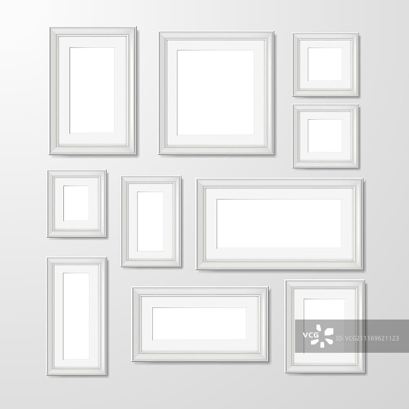 白色现代矩形几何形状的墙框收集照片、图片和记忆抽象孤立矢量插图。墙相框收集插图图片素材