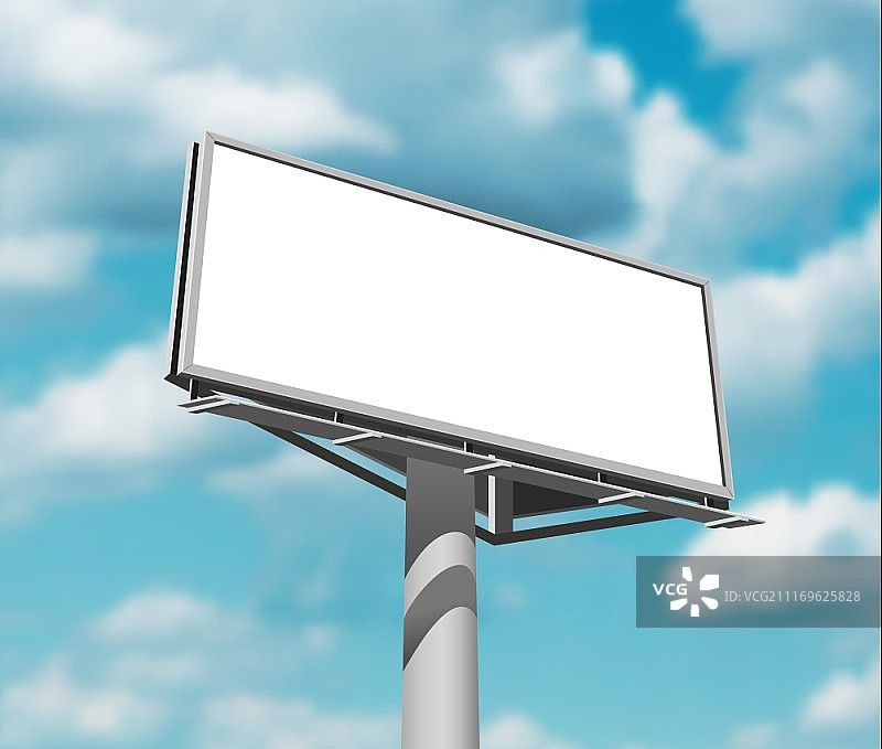 广告牌对天空背景日图像。大而显著地放置在高的广告牌广告海报对抗白天蓝色云雾天空的背景抽象矢量插图图片素材