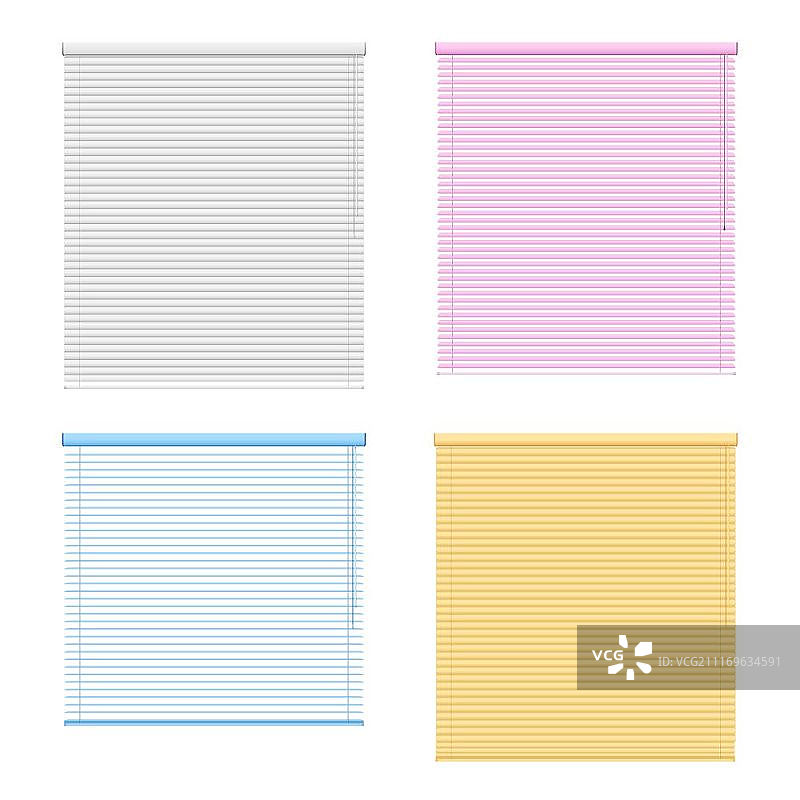 四种彩色百叶窗。四个彩色的窗户卷帘设置隔离在白色背景在现实风格矢量插图图片素材