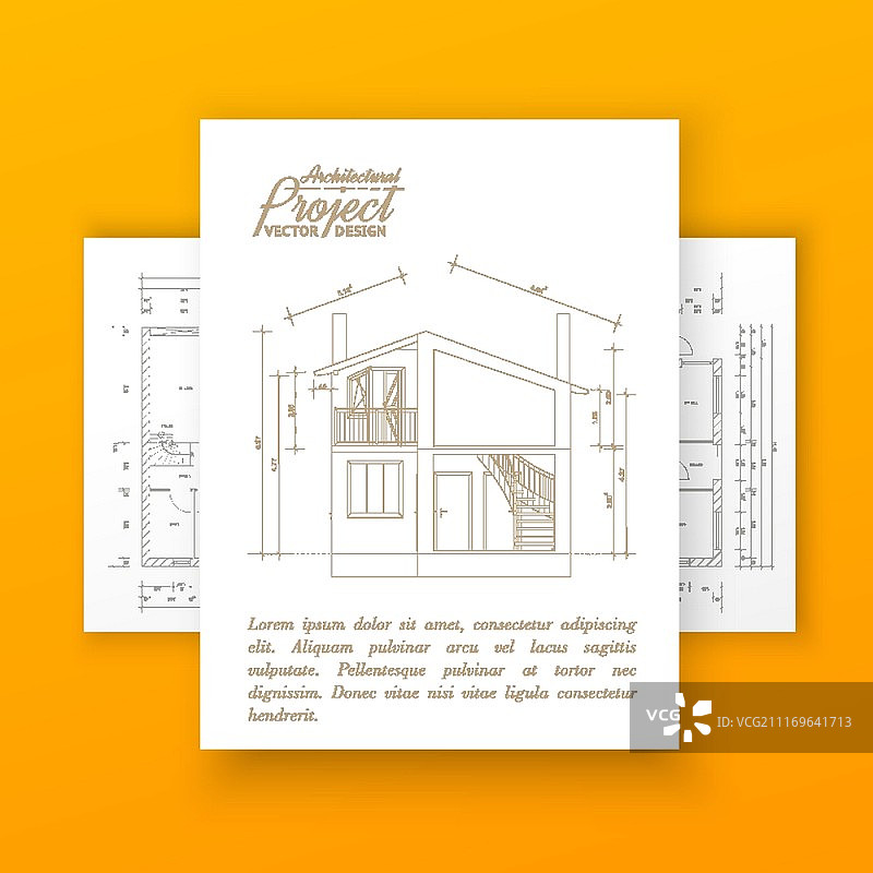 橙色墙壁上的房子设计。矢量插图。图片素材