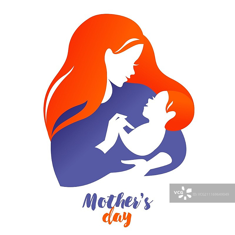 美丽的母亲剪影与婴儿。矢量标志插图上的白色背景图片素材