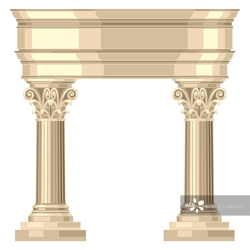 科林斯的现实主义古希腊神庙，有柱子。科林斯的有圆柱的现实主义古希腊庙宇图片素材