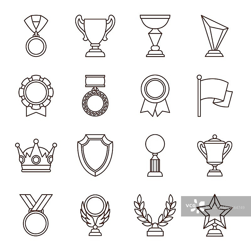 奖项和奖杯运动或业务线图标集。奖项和奖杯运动或业务线图标集。图片素材