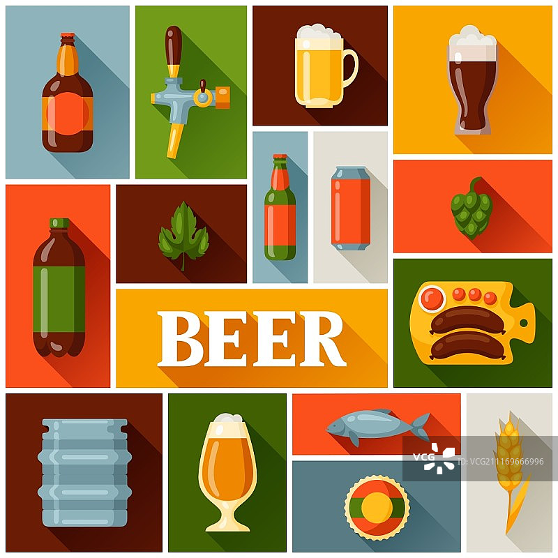 背景设计与啤酒图标和对象。背景设计与啤酒图标和对象。图片素材