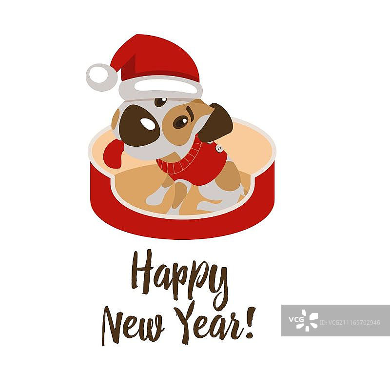 新年快乐，圣诞快乐!2018年搞笑狗性格贺卡。图片素材